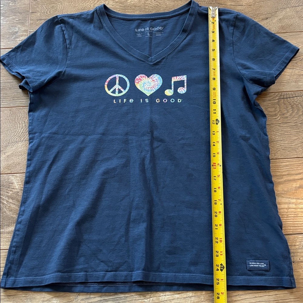 Life is Good Crusher Short Sleeve V-Neck T-Shirt Womens Large Peace, Love, Music - Picture 6 of 8